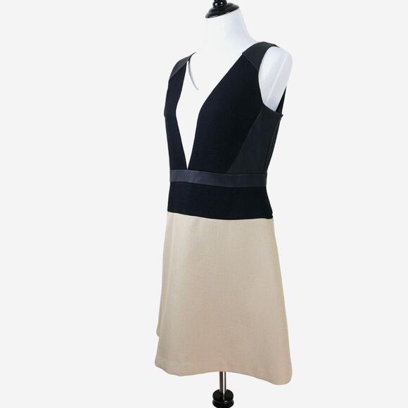 Ann Taylor Size Petite 10 Colorblock A Line Dress Tan Black White - Picture 1 of 11